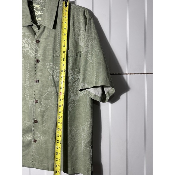 Jamaica Jaxx 100% Silk Short Sleeve Button Down Hawaiian Shirt Men's Large Green - Picture 8 of 9